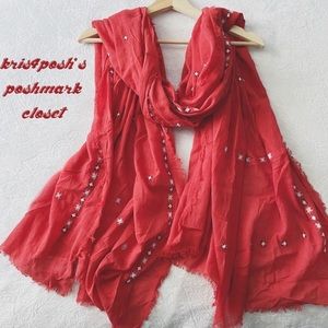 *RARE* A&F Red Folk Embroidered Scarf